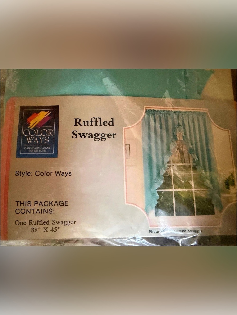 Color Mates Ruffled Swagger Turquoise Ruffled Window Valance NWT